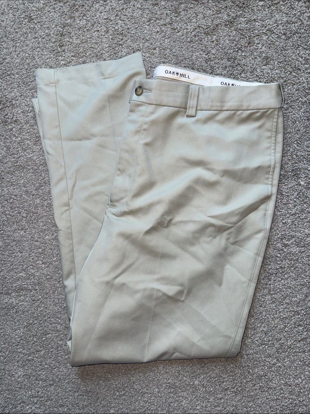 Oak & Hill Men's Classic Tan Chinos — Flat Front Casual Pants